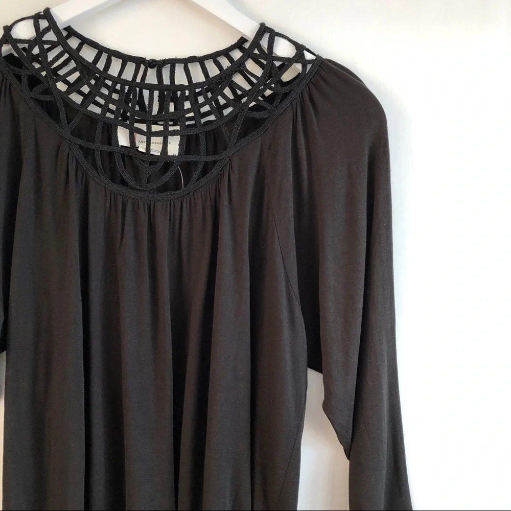 Anthropologie Black Embroidered Lace Bib Top Size XS